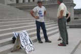 Ed Wiley takes a few minutes to explain why he went on hunger strike on the steps of the WV Capitol building